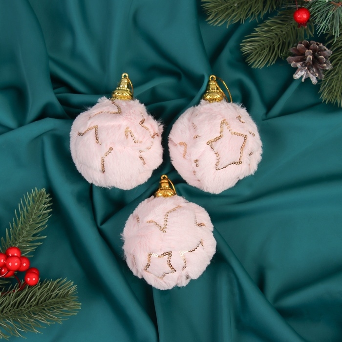 Набор шаров пластик d-8 см, 3 шт Набор шаров пластик d-8 см, 3 шт "Нежность" звезда, розовый