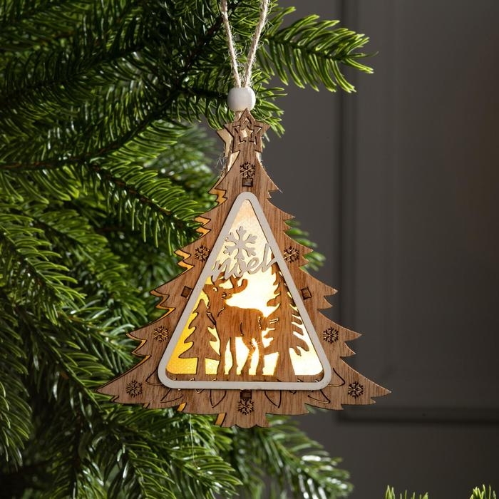 Ёлочная игрушка «Ёлочка с оленем», от батареек, свечение тёплое белое Ёлочная игрушка «Ёлочка с оленем», от батареек, свечение тёплое белое