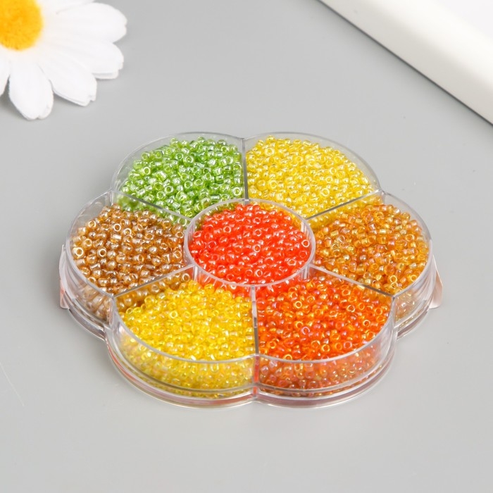 Бисер стекло 12/0 в цветке  Бисер стекло 12/0 в цветке "Палитра жёлтого" перелив. перламутр 7 цветов х 8  гр 8,2х8,2х2 см   9904