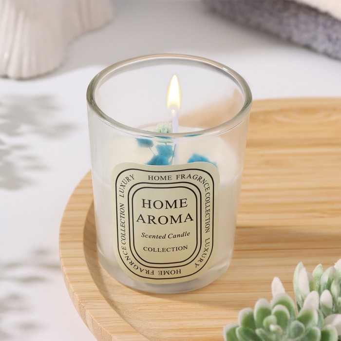 Свеча ароматическая в стакане  Свеча ароматическая в стакане "Sweet Love", белый чай, цветы МИКС, 5,5х6,5 см