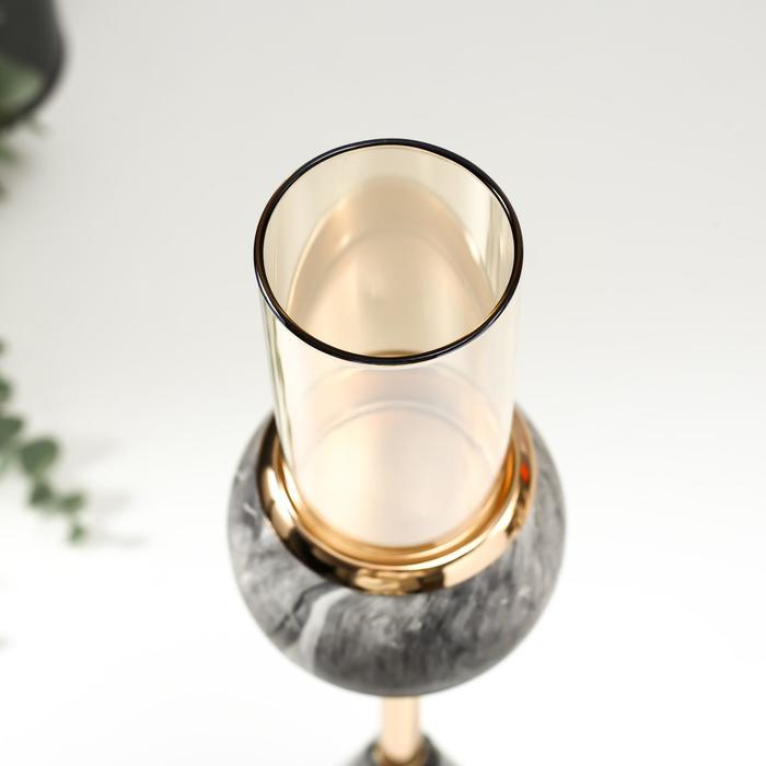 Подсвечник металл на 1 свечу "Серый  мрамор" 25х8х8 см