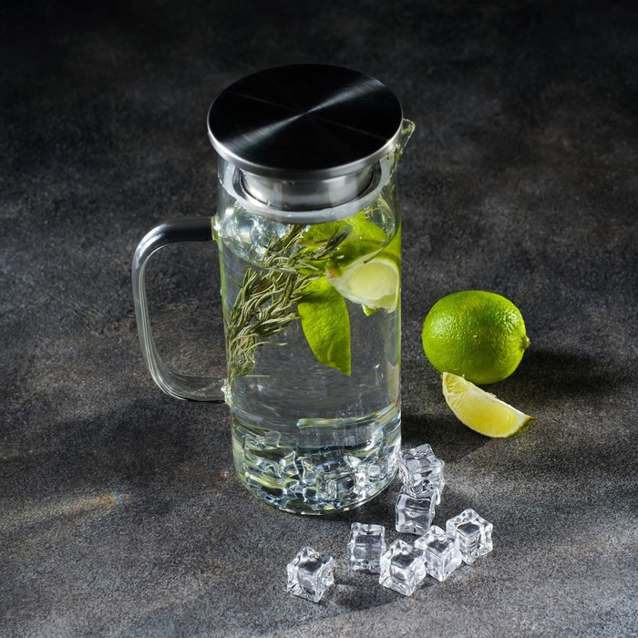 Кувшин для воды стеклянный с металлической крышкой Magistro «Богема», 1 л, 9×21 см, с крышкой, цвет крышки серебряный Кувшин для воды стеклянный с металлической крышкой Magistro «Богема», 1 л, 9×21 см, с крышкой, цвет крышки серебряный