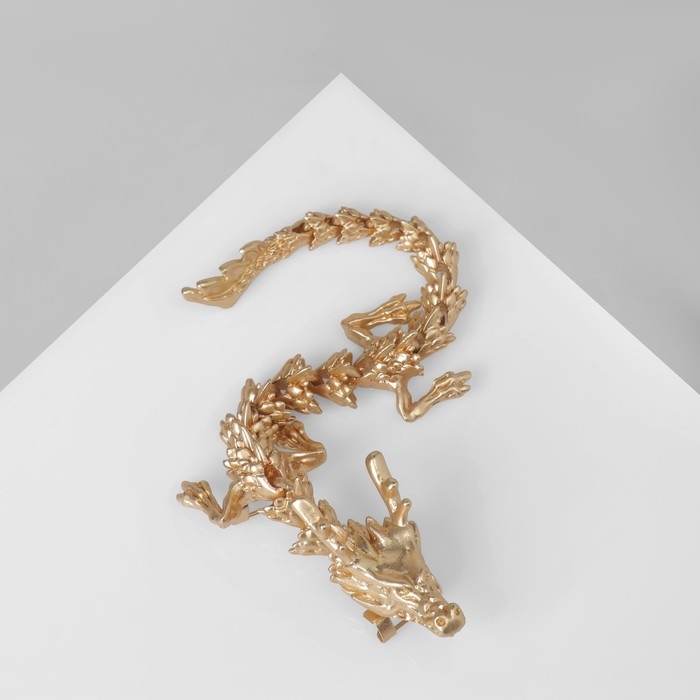 Брошь «Дракон» длинный подвижный, цвет матовое золото
