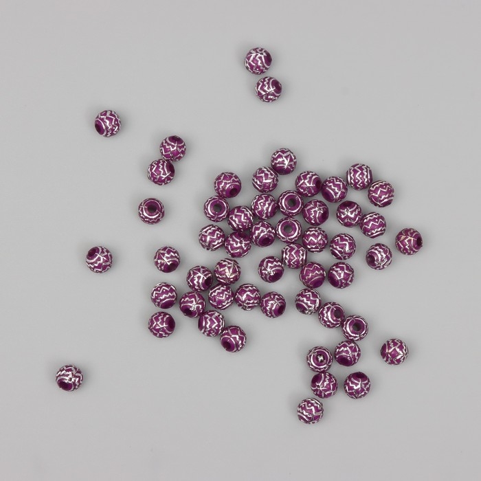 Бусины для творчества пластик Бусины для творчества пластик "Шар зиг-заг" бордово-серебристые набор 20 гр0,6х0,6 см