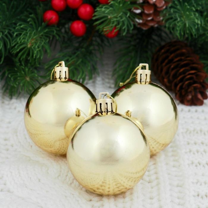 Набор шаров пластик d-6 см, 6 шт Набор шаров пластик d-6 см, 6 шт "Глянец" золото