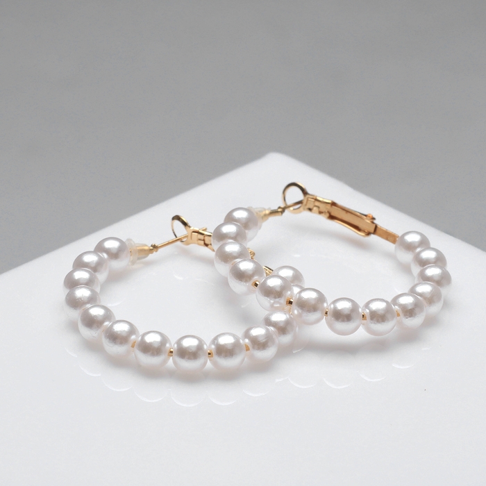 Серьги-кольца «Нежность жемчуга» кольца малые, цвет белый в золоте, d=3,5 см Серьги-кольца «Нежность жемчуга» кольца малые, цвет белый в золоте, d=3,5 см