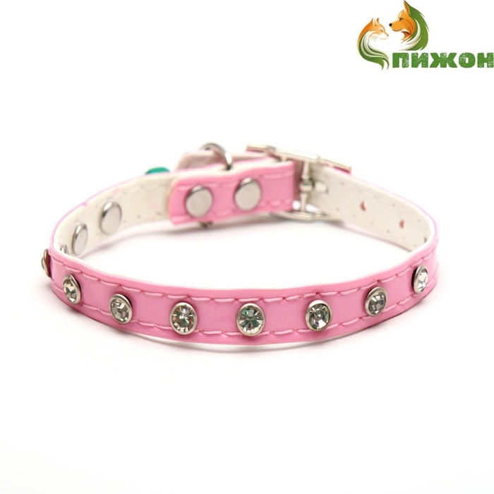 Ошейник с круглыми стразами, 28 х 1 см, ОШ 21-25 см, искусств. кожа, розовый Ошейник с круглыми стразами, 28 х 1 см, ОШ 21-25 см, искусств. кожа, розовый