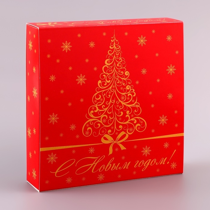 Коробка для 8 конфет и плитки шоколада, с обечайкой с окном,  Коробка для 8 конфет и плитки шоколада, с обечайкой с окном, "Новогодний узор" 17,7 х 17,85 х 3,6 см.