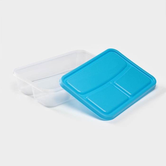 Ланч - бокс пластиковый прямоугольный, 21&times;14,5&times;5,5 см, 3 отделения, цвет МИКС
