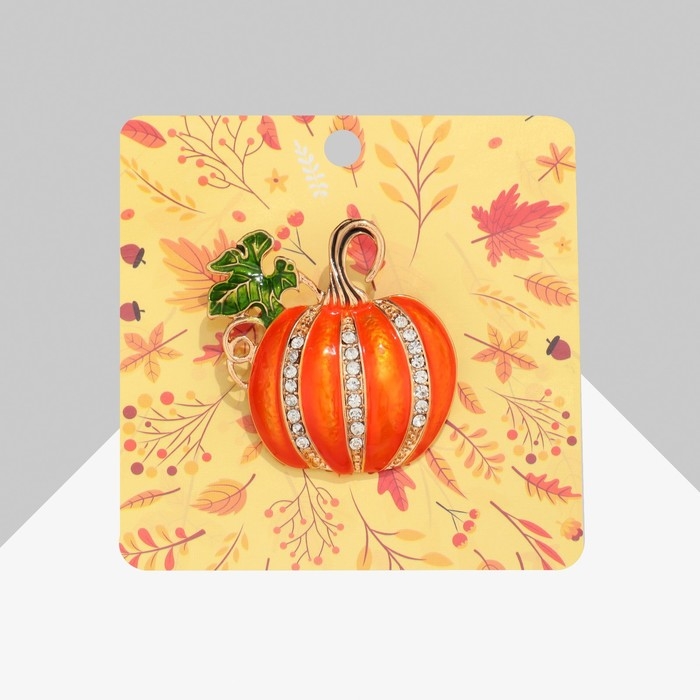 Брошь «Тыква» с листиком, цветная в золоте Брошь «Тыква» с листиком, цветная в золоте