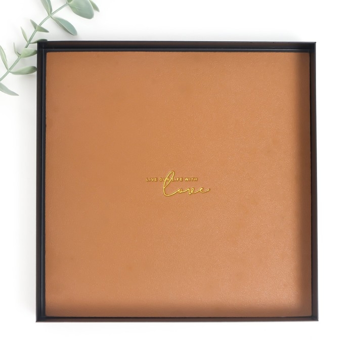 Подставка для мелочей металл, иск.кожа "Квадрат" чёрно-бежевая 20,5х20,5х2,5 см