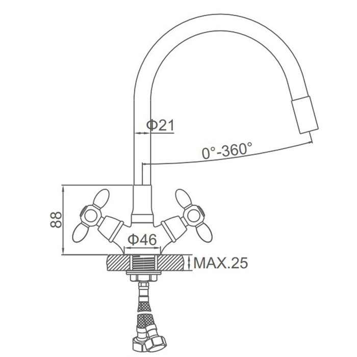 Смеситель для кухни Accoona A4882G-1, двухвентильный, с гибким изливом, белый Смеситель для кухни Accoona A4882G-1, двухвентильный, с гибким изливом, белый