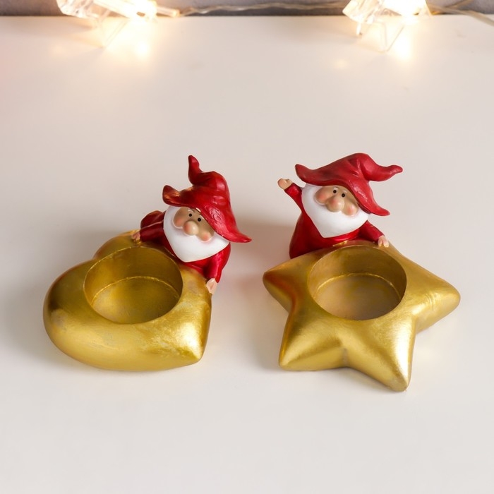 Сувенир полистоун подсвечник Сувенир полистоун подсвечник "Дедушка Мороз в колпаке гнома"МИКС 5,5х10х8,5 см