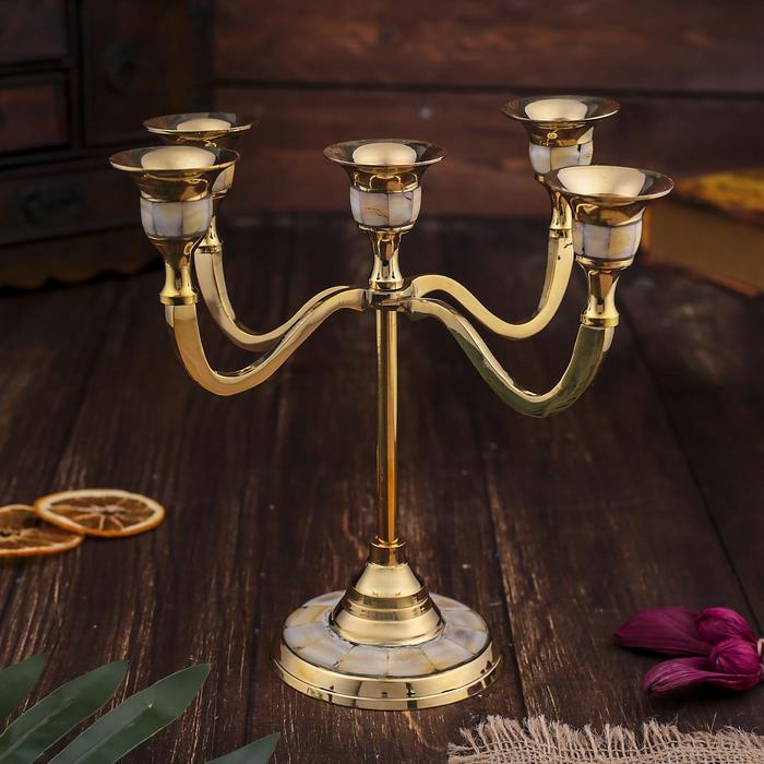 Подсвечник латунь на 5 свечей Подсвечник латунь на 5 свечей "Дворцовые тайны" 20 см. перламутр