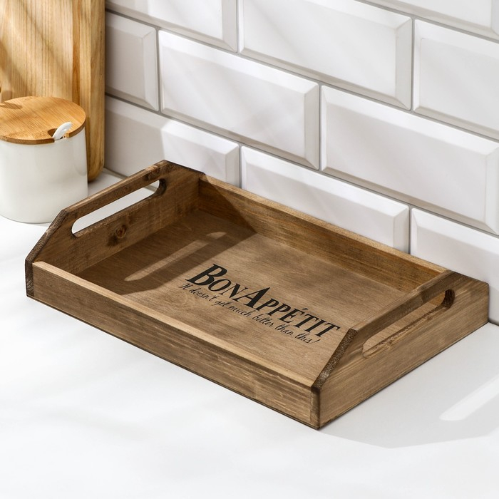 Поднос деревянный с декором Доляна, с покрытием, 30×20×6 см, сосна Поднос деревянный с декором Доляна, с покрытием, 30×20×6 см, сосна