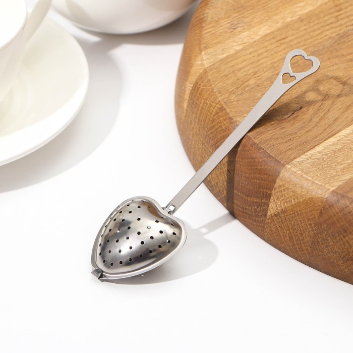 Ситечко для чая Доляна «Сердце», 14,5×4 см, цвет серебристый Ситечко для чая Доляна «Сердце», 14,5×4 см, цвет серебристый