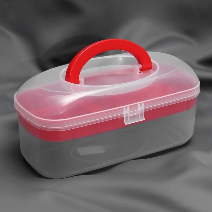 Контейнер для хранения мелочей, 7 отделений, 27,8 × 12 × 13 см, цвет прозрачный/красный Контейнер для хранения мелочей, 7 отделений, 27,8 × 12 × 13 см, цвет прозрачный/красный