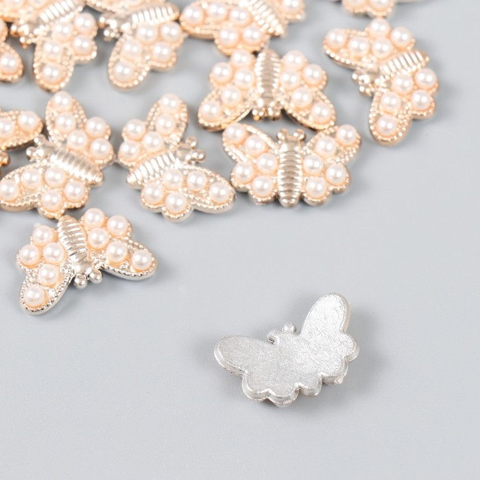 Декор для творчества пластик Декор для творчества пластик "Золотая бабочка в жемчужинках" набор 15 шт 2х1,3 см