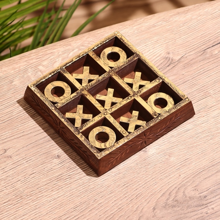 Игра настольная  Игра настольная "Крестики-нолики" 13х13 см, дерево шишам, латунь