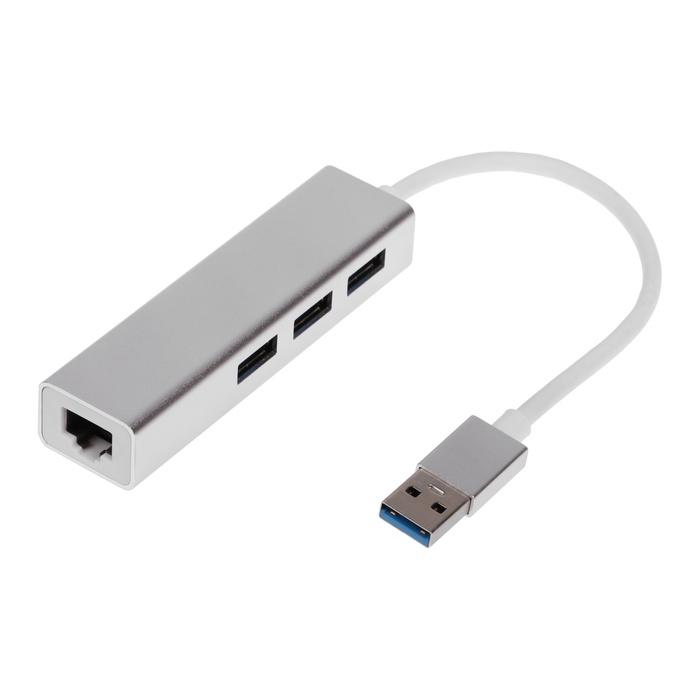 USB-разветвитель (HUB), 3 порта, порт Ethernet, кабель 10 см, серебристый USB-разветвитель (HUB), 3 порта, порт Ethernet, кабель 10 см, серебристый