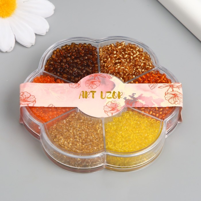 Бисер стекло 12/0 в цветке  Бисер стекло 12/0 в цветке "Земля" цветной прозрачный 7 цветов х 8  гр 8,2х8,2х2 см