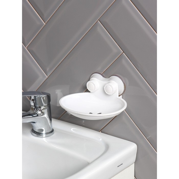 Мыльница на присосках, пластик, 15×11×6,5 см, цвет белый Мыльница на присосках, пластик, 15×11×6,5 см, цвет белый