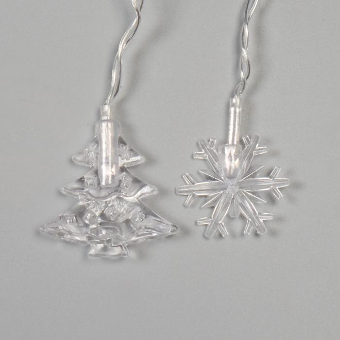 Гирлянда «Бахрома» 1.8 × 0.5 м с насадками «Ёлки и снежинки», IP20, прозрачная нить, 48 LED, свечение мульти (RG/RB), мигание, 220 В