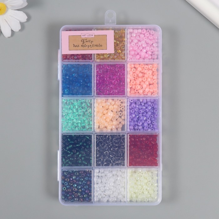 Бисер стекло 6/0 в шкатулке  Бисер стекло 6/0 в шкатулке "Цветной" 17,5х10х2 см