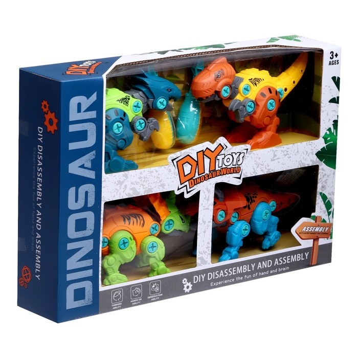 Конструктор винтовой «Мир динозавров», набор 4 штуки, 2 отвёртки 4 карточки, 100 деталей Конструктор винтовой «Мир динозавров», набор 4 штуки, 2 отвёртки 4 карточки, 100 деталей