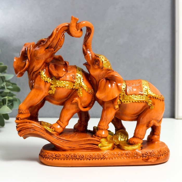 Сувенир полистоун Сувенир полистоун "Два денежных слона на купюре и монетах" под дерево 18,7х21х7 см