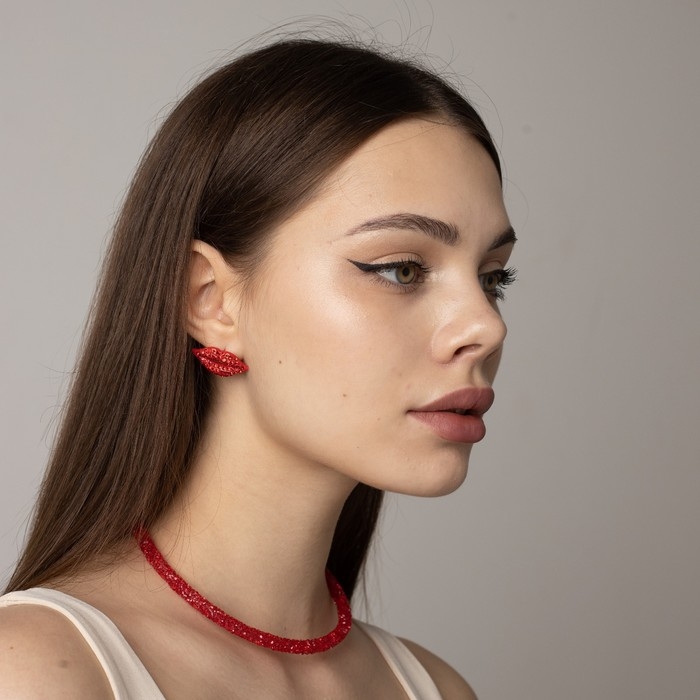 Серьги со стразами «Роли» губы, цвет красный Серьги со стразами «Роли» губы, цвет красный