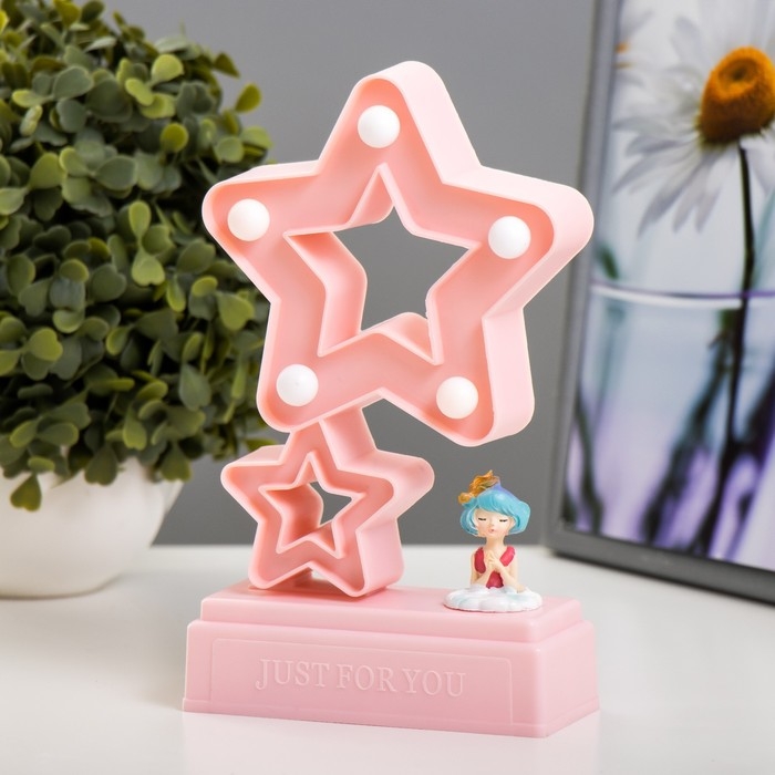 Ночник Ночник "Звезды" 5хLED 4000К 2хАА розовый 20х12х5,5см RISALUX