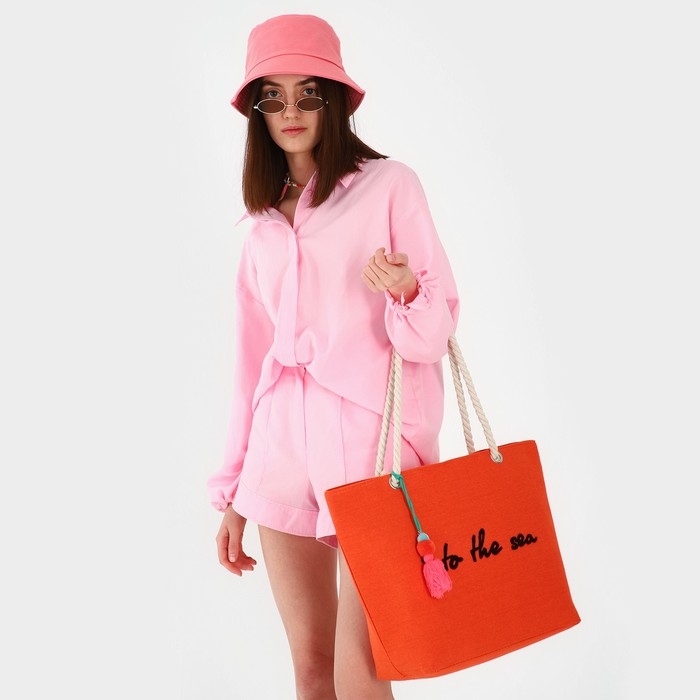 Сумка женская пляжная Into the sea, 50х34,5х14 см, оранжевый цвет Сумка женская пляжная Into the sea, 50х34,5х14 см, оранжевый цвет