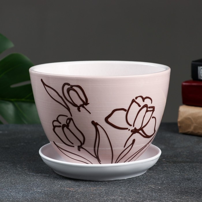 Горшок цветочный Горшок цветочный "Цветы" 1,65 л, розовый