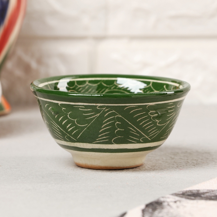 Пиала Риштанская керамика, зеленая, 8,5 см, малая коньячная, Пиала Риштанская керамика, зеленая, 8,5 см, малая коньячная,