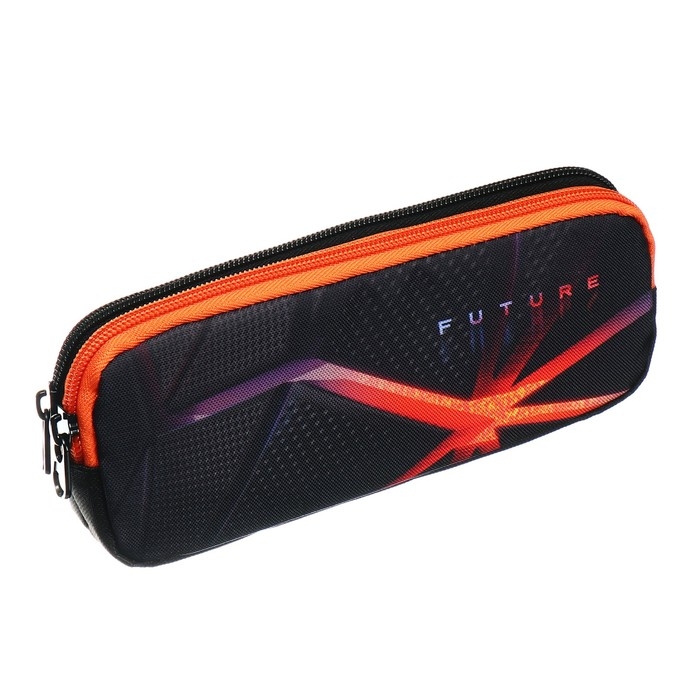 Пенал мягкий, 2 отделения, объёмный, 90 х 220 х 40 мм, Stavia Пенал мягкий, 2 отделения, объёмный, 90 х 220 х 40 мм, Stavia "Future" чёрный/оранжевый 86196