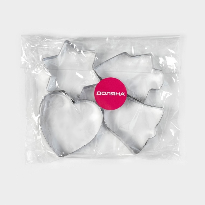 Формы для печенья новогодние «Рождество», набор 4 шт, нержавеющая сталь, серебристые Формы для печенья новогодние «Рождество», набор 4 шт, нержавеющая сталь, серебристые