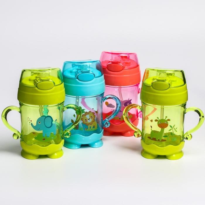 Поильник детский с силиконовой трубочкой, 220 мл., с ручками, цвета МИКС Поильник детский с силиконовой трубочкой, 220 мл., с ручками, цвета МИКС