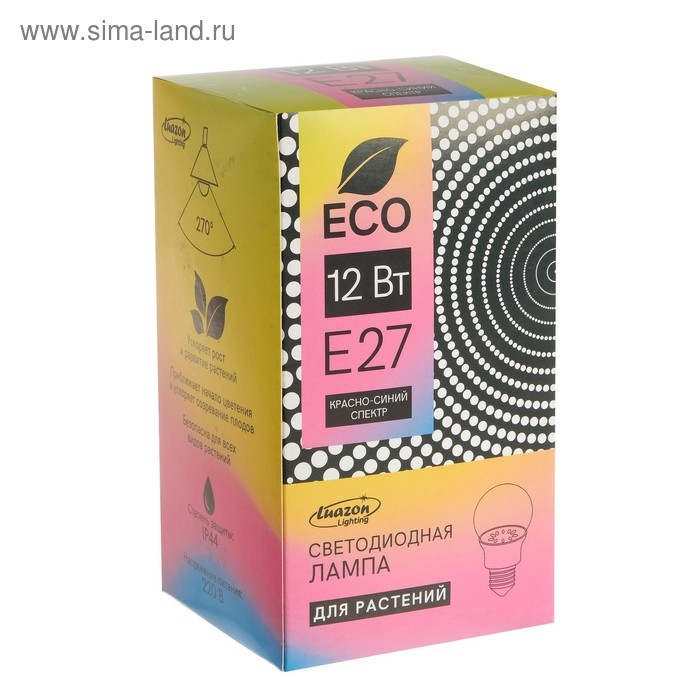 Фитолампа светодиодная Luazon, А60, E27, 12 Вт, IP44, 220 В, 270°, мультиспектральная Фитолампа светодиодная Luazon, А60, E27, 12 Вт, IP44, 220 В, 270°, мультиспектральная