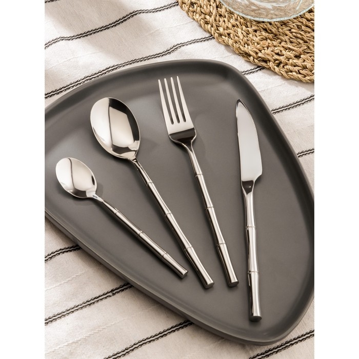 Столовые приборы из нержавеющей стали Magistro Bamboo, 4 предмета, цвет серебряный Столовые приборы из нержавеющей стали Magistro Bamboo, 4 предмета, цвет серебряный