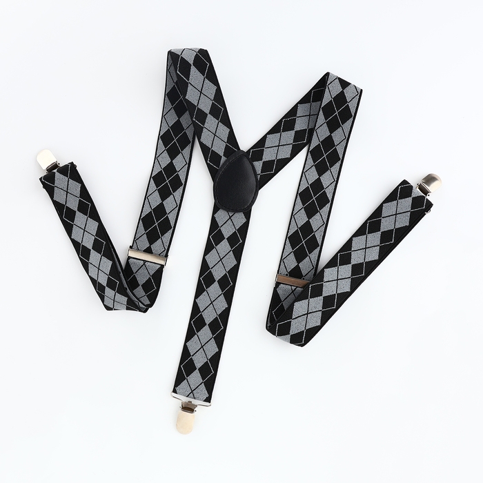 Подтяжки взрослые, ширина 2,5 см, цвет чёрный/серый Подтяжки взрослые, ширина 2,5 см, цвет чёрный/серый