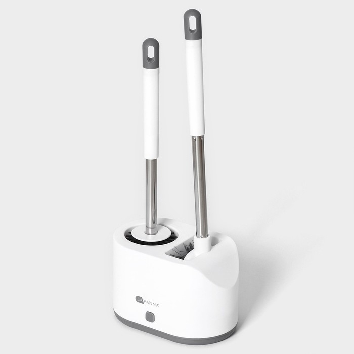 Ёршик для унитаза SAVANNA, силиконовый с щёткой, 18,9×12×40,5 см цвет белый Ёршик для унитаза SAVANNA, силиконовый с щёткой, 18,9×12×40,5 см цвет белый