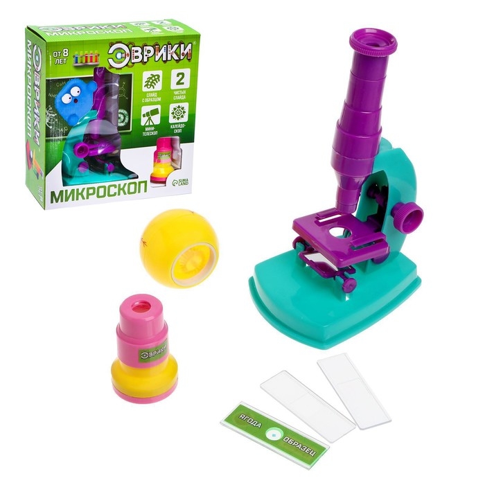 Набор биолога 6 предметов: микроскоп, 2 калейдоскопа, 2 пустых слайда, образец клеток Набор биолога 6 предметов: микроскоп, 2 калейдоскопа, 2 пустых слайда, образец клеток