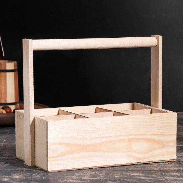 Переноска для 6 бутылок с деревянной ручкой, 28х19х25см, натуральная Переноска для 6 бутылок с деревянной ручкой, 28х19х25см, натуральная