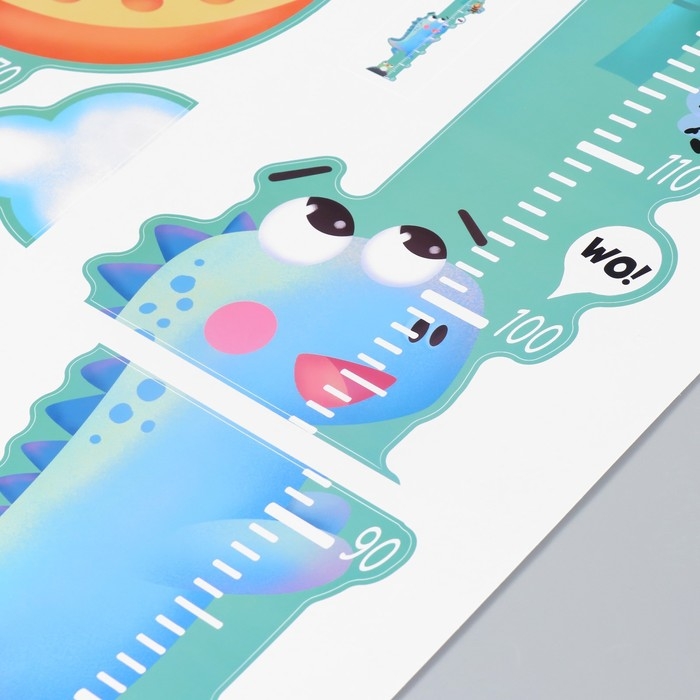 Наклейка пластик интерьерная цветная ростомер  Наклейка пластик интерьерная цветная ростомер "Динозаврики всё выше" 50x70 см