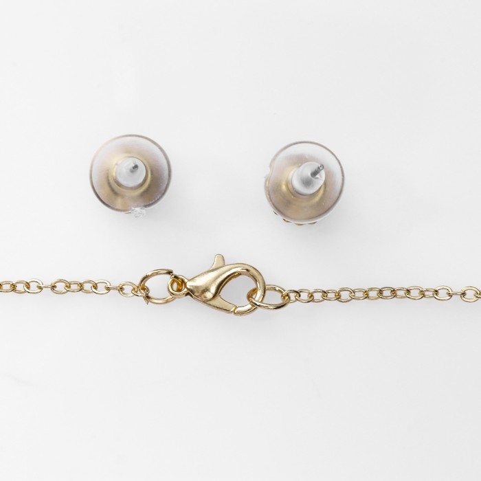 Гарнитур 2 предмета: серьги, кулон «Роса» цветочная, цвет зелёно-белый в золоте, 48 см