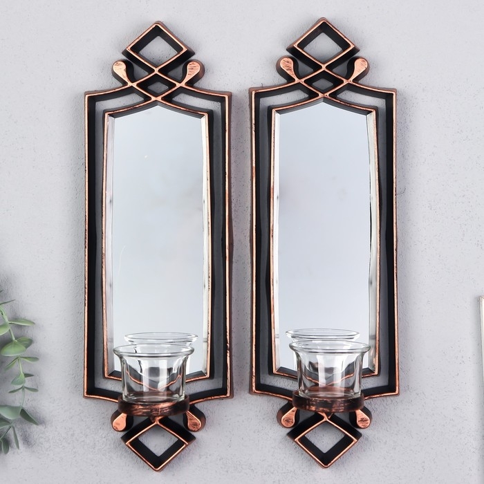 Подсвечник пластик, стекло на 1 свечу Подсвечник пластик, стекло на 1 свечу "Зеркальный свет" н-р 2 шт d-4 см бронза 8х11,5х37 см 906887