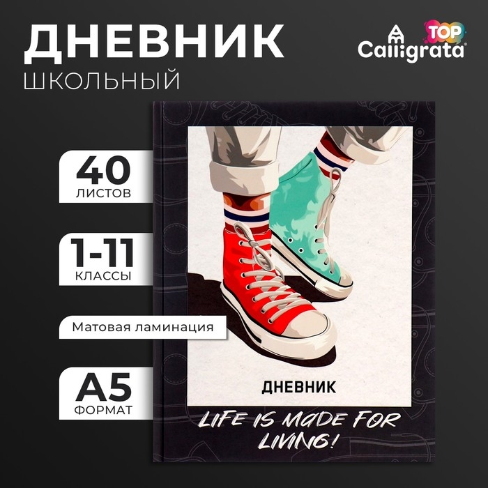 Дневник универсальный для 1-11 классов,  Дневник универсальный для 1-11 классов, "Кеды зелено-красные", твердая обложка 7БЦ, матовая ламинация, выборочный лак, 40 листов