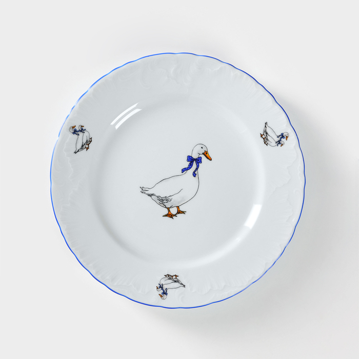 Тарелка «Рококо. Гуси», d=25 см, белая, фарфор, МИКС