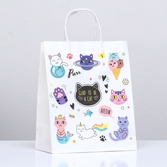 Пакет крафт «Коты», 22 х 12 х 27 см, крученая ручка, 1 шт Пакет крафт «Коты», 22 х 12 х 27 см, крученая ручка, 1 шт